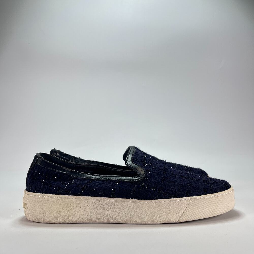 Sam Edelman Becker Navy Blue Tweed Glitter Sparkle Slip On Sneakers Womens Sz 8M